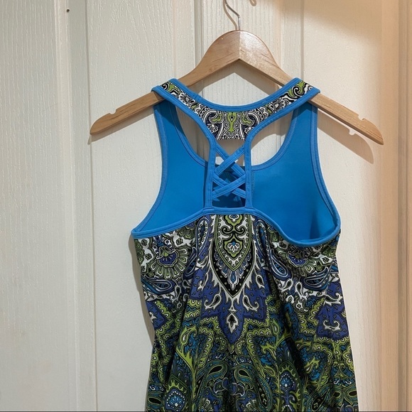 ATHLETA Swim Top Tank swimsuit blue green size XS built in bra beach pool summer - Picture 4 of 5